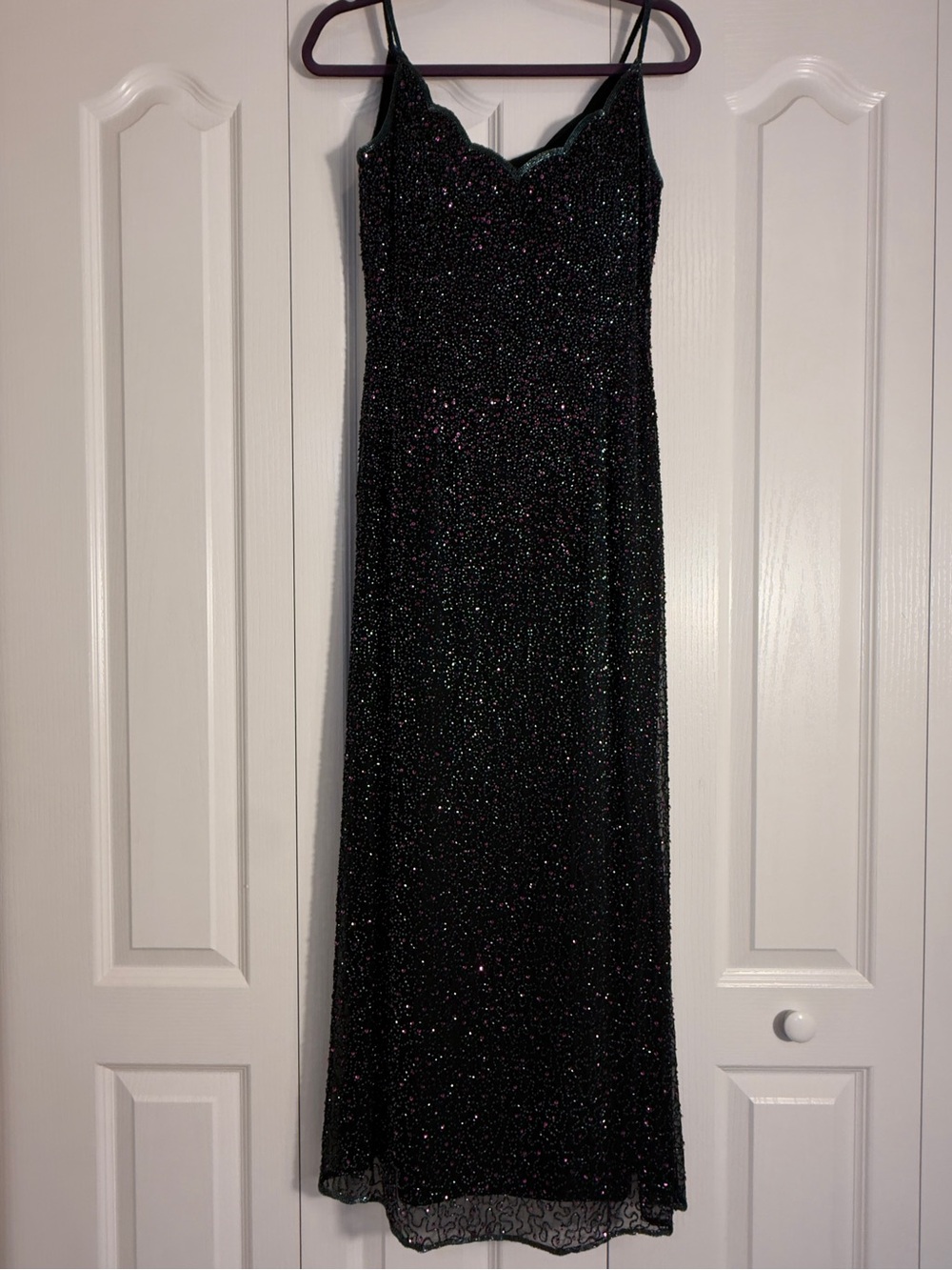 Papell Boutique Black Sparkle Evening Dress with Spaghetti Straps Size P8
